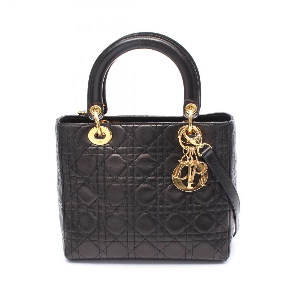 Dior Lady handbag lambskin sheepskin leather black